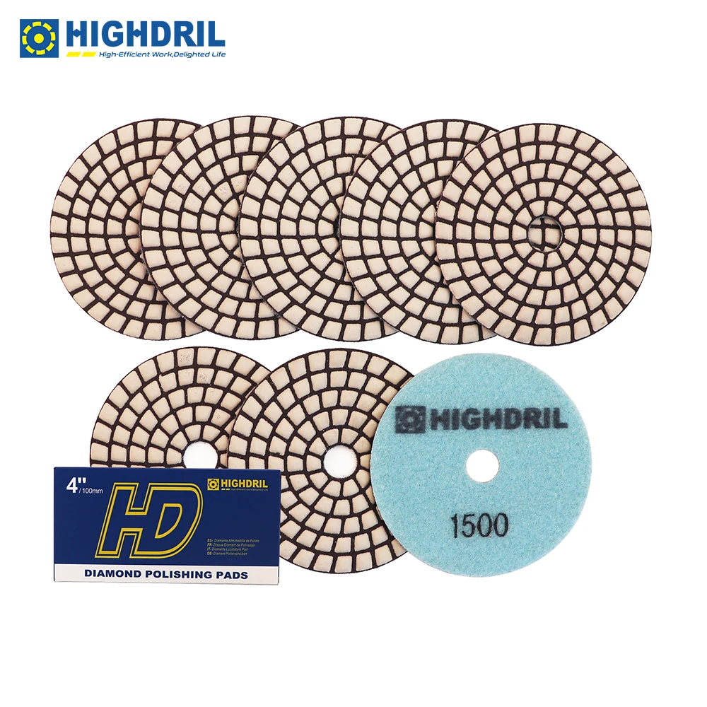 

HIGHDRIL 8pcs/set Dia100mm Diamond Dry Polishing Pads Resin Bond Grit1500 For Granite Marble Stone Grinding Wheel Sanding Disc