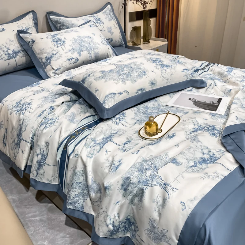 

Summer Blanket Washed Ice Silk Quilt Printed Washable Air Conditioning Quilt Bed Cover Cool Feel Twin Queen Naked Sleep Bedding