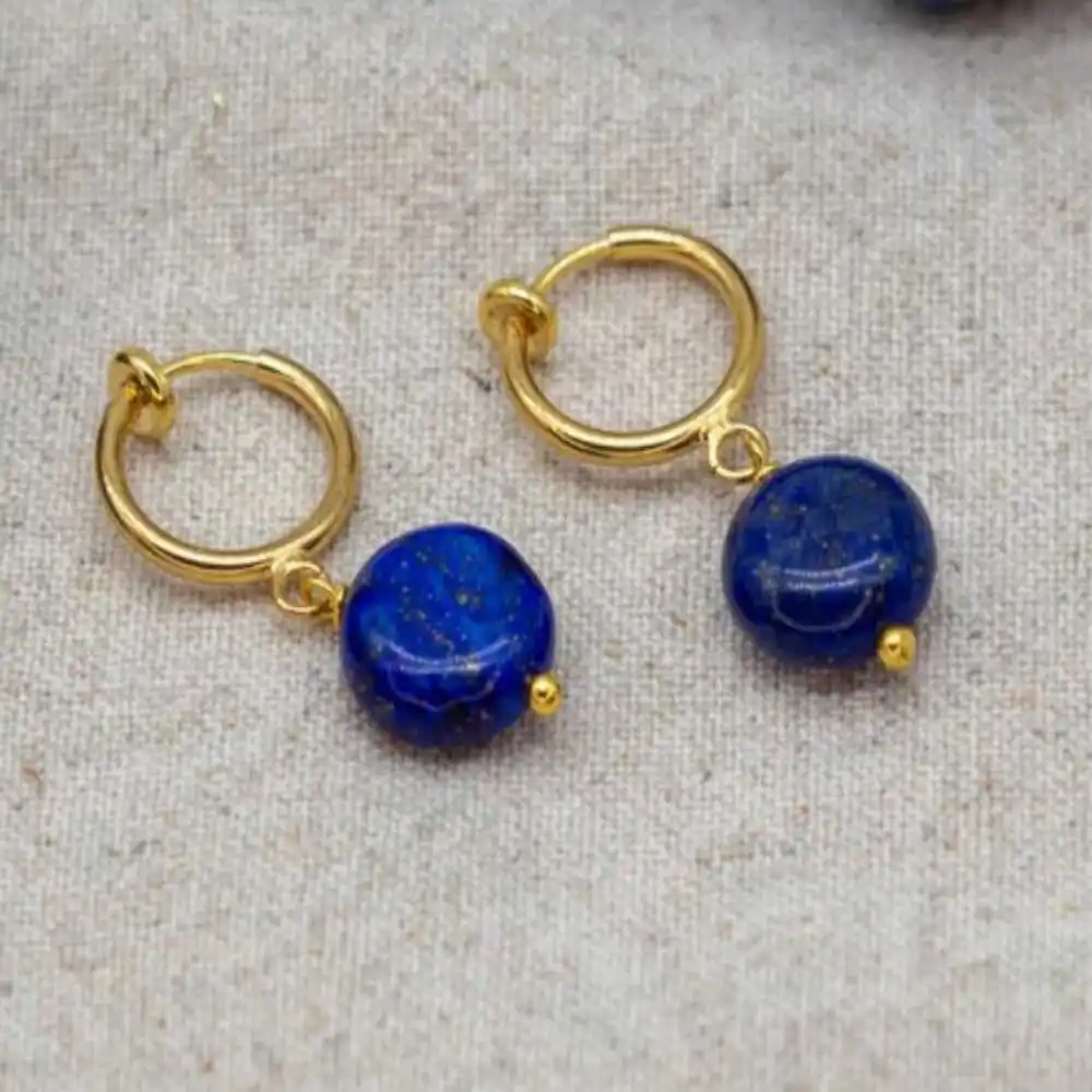 

Natural lapis lazuli coin earrings Round piece earrings Beautiful Wedding Jewelry Classic Gift Hook CARNIVAL Christmas New Year