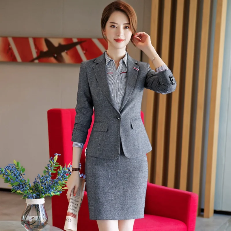 1808 пиджак женский деловой костюм серый Женская Корейская рабочая одежда с