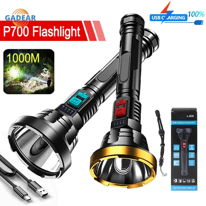 

100000LM P700 High Power LED Flashlight Rechargeable Tactical Torch 1000m Lighting Light Waterproof Outdoor Camping Lamp Hunting