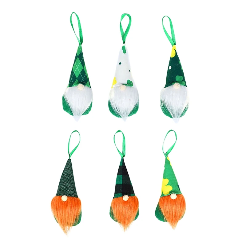

6 Pcs St. Patrick's Day Hanging Gnomes, Handmade Plush Scandinavian Ornaments for Table Tree Hanging Spring Party Decor