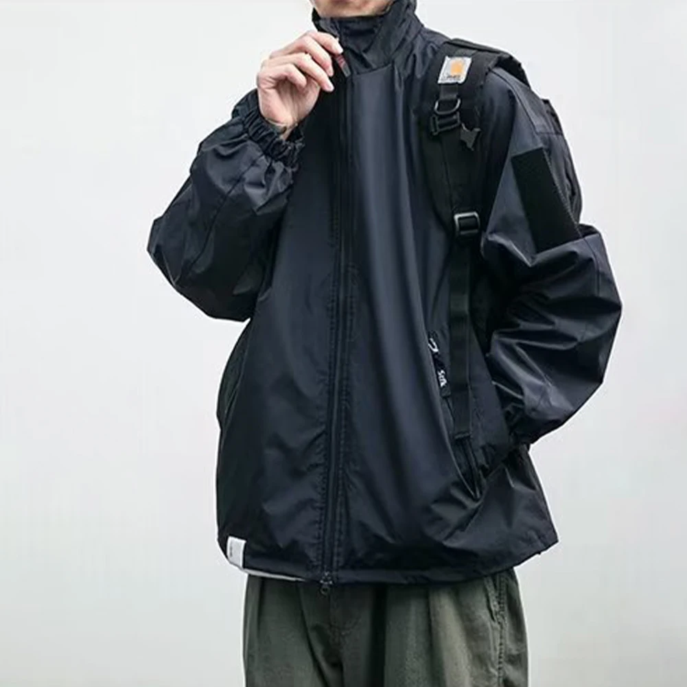 

Men Outdoor Lightweight Water Resistant Zip Up Loose Coats Windbreaker Coach Long Army Jacket Hiking Solid Men's Work Coats