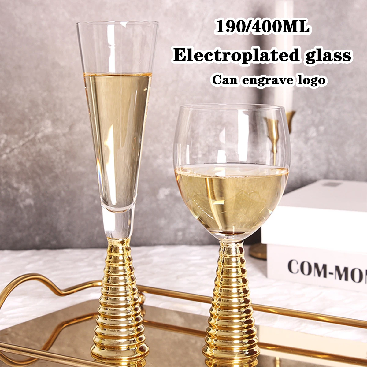 (Gravação gratuita do logotipo) Taça de champanhe em vidro cristal 190/400ML taça coquetel caseiro vinho tinto para bar conhaque galvanizada