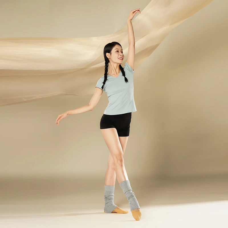 Женские танцевальные топы с v-образным вырезом футболка короткими рукавами