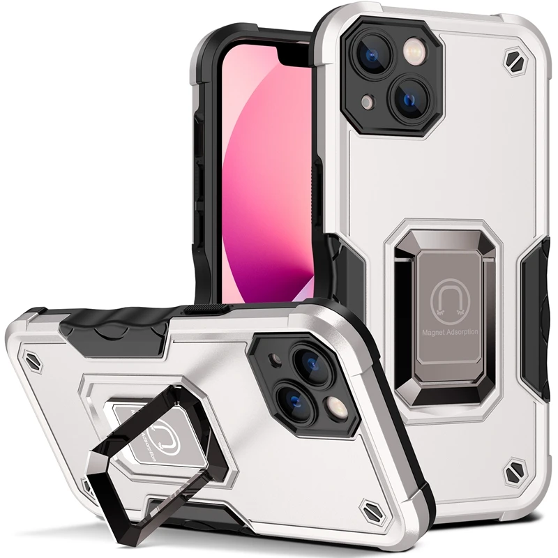 

Shockproof Armor Metal Ring Case For iPhone 14 Pro Max 12 13 Mini 14Plus 7 8 Plus XR X XS Max SE 2 3 Hard Back Heavy Rugged Case