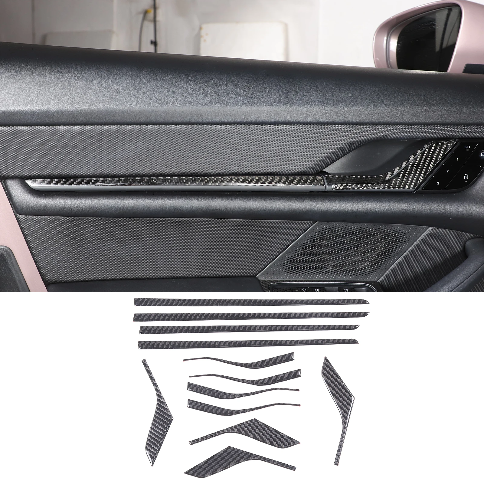 

For Porsche Taycan 2019 2020 2021 2022 Soft Carbon Fibre Car Inner Door Handle Cover Trim Strip Sticker Car Accessories