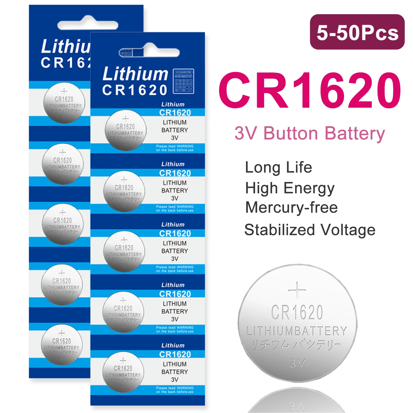 Литиевая батарейка CR1620 для часов 5/50/100 шт