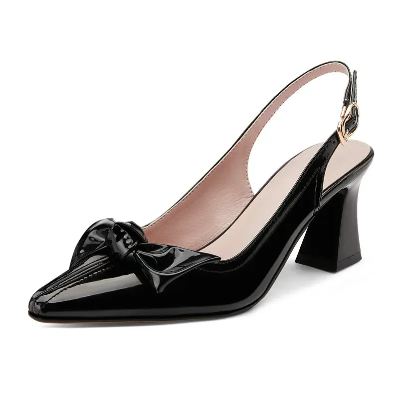 

Back Strap Elegant Office Ladies Work Shoes Slingbacks Women Dress Pumps Cow Leather Poined Toe Thick High Heels Handmade