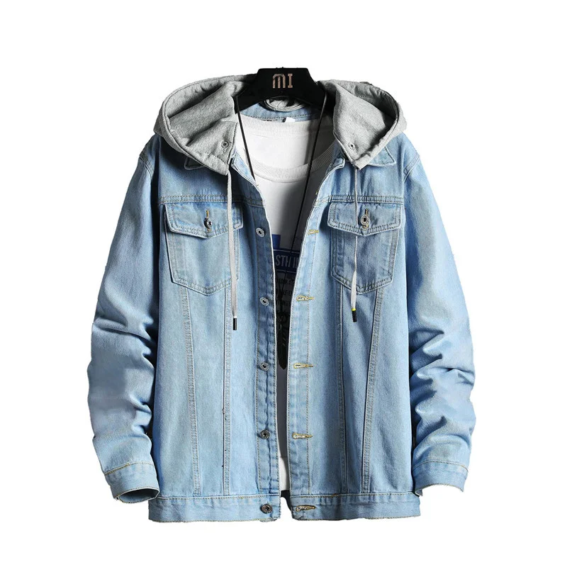 

Куртка мужская джинсовая со съемным капюшоном, однотонная Классическая верхняя одежда из денима, большие размеры 5XL
