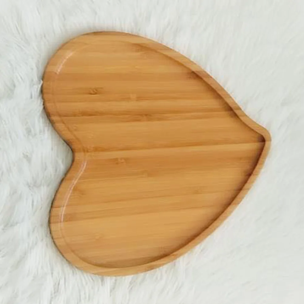 2 Pcs Heart Shaped Eco-friendly Bamboo Wooden Tray Food Tea Coffee Serving Plate Fruit Bread Dishes Snack for Hotel |