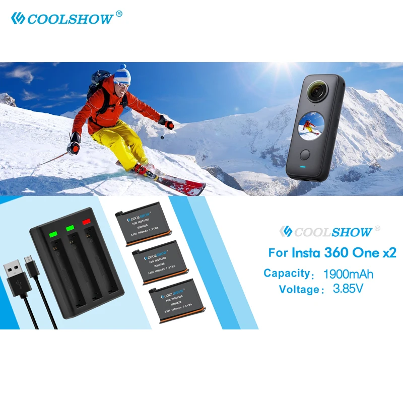 For Insta360 ONE X2 1900mAh Battery Charger Camera 360 Panoramic Action Camera x3 Batteries Accessories