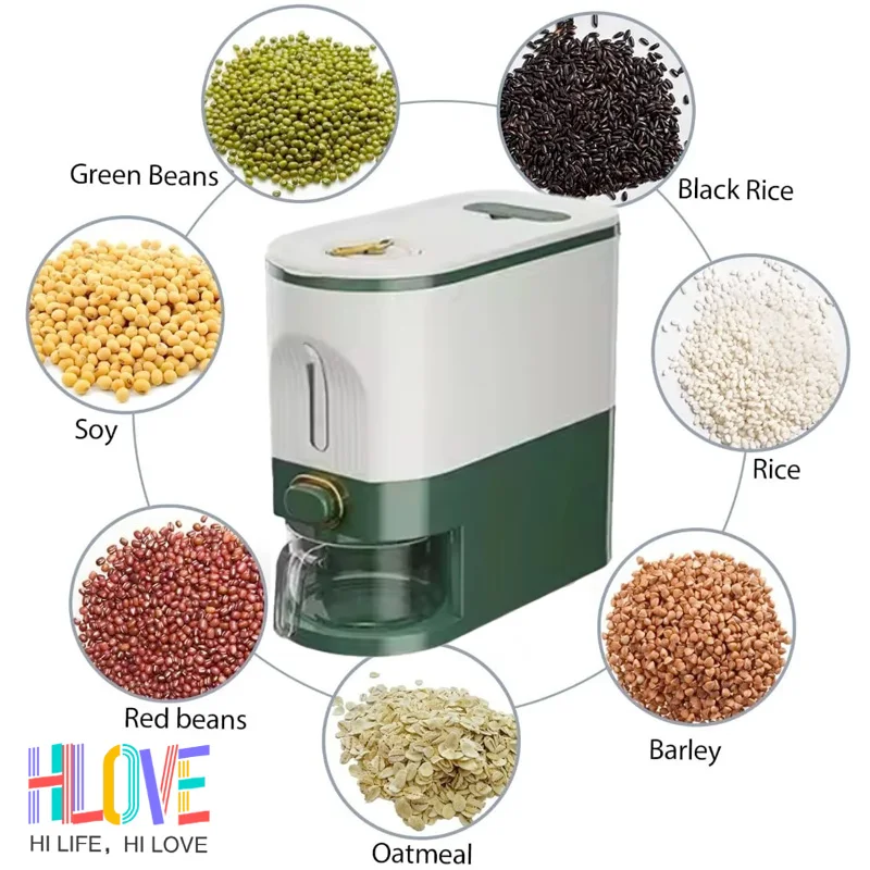 Контейнер для хранения риса с крышкой и измерительным цилиндром 5/10 кг