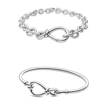 Authentic 925 Sterling Silver Moments Chunky Infinity Knot Chain Bracelet Bangle Fit Bead Charm Diy Fashion Jewelry