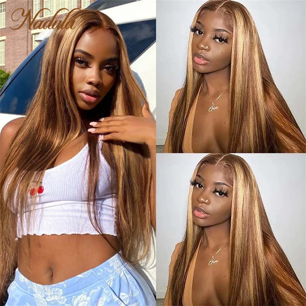 Nadula Hair Honey Blonde Highlight Straight Pre-Cut Lace Closure Wig Glueless Lace Wear Go Breathable Air Wig Summer Style