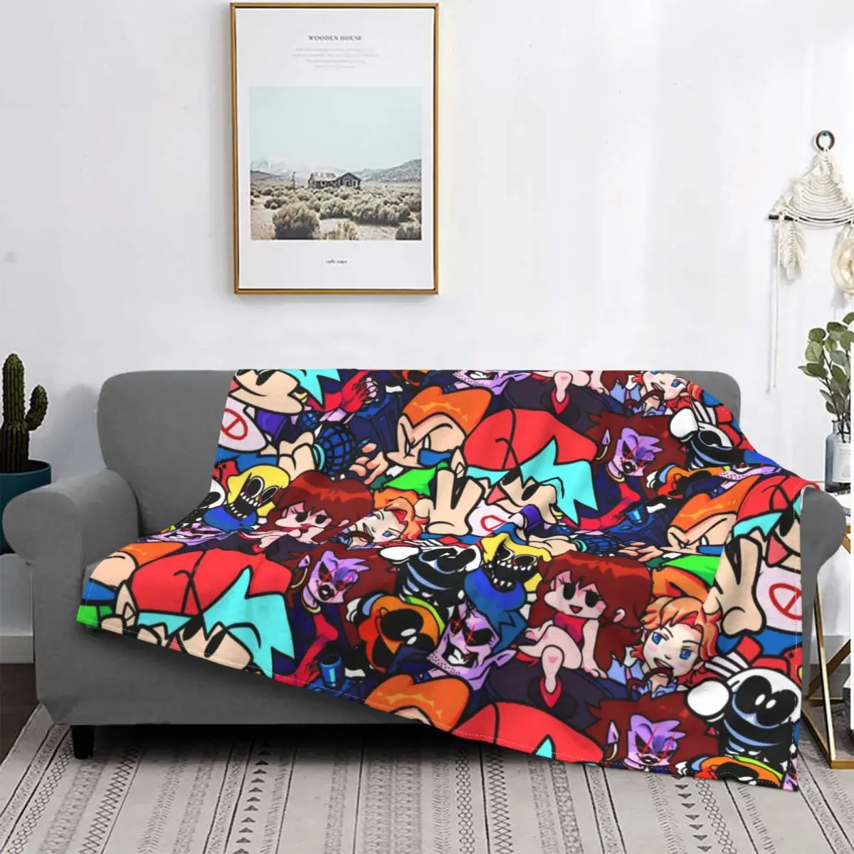 

Friday Night Funkin Collage Flannel Blanket videogame anime Customized Throw Blanket for Home 125*100cm Bedspread