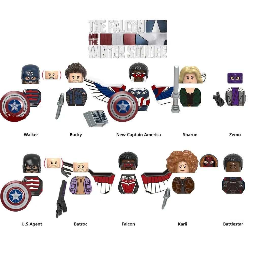 

Marvel Avengers Captain American Falcon Winter Soldier Figures Sam Bucky Zemo Walker Building Blocks Figures Bricks Toy Kid Gift