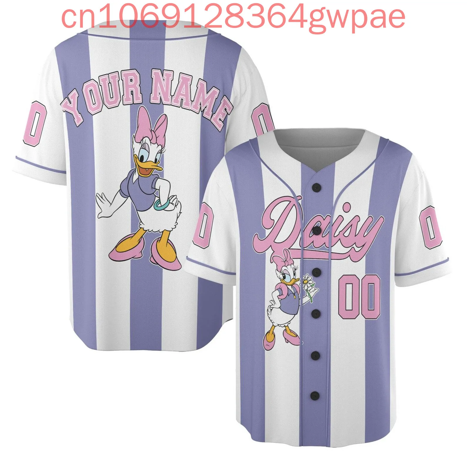 Фото Бейсбольный трикотаж с 3D принтом Daisy Duck, летние мужские и женские повседневные бейсбольные рубашки, топы, бейсбольный трикотаж, модная рубашка с коротким рукавом №4