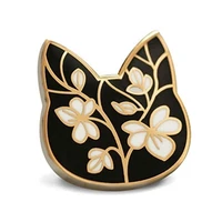 floral flower black cat head brooch metal badge lapel pin jacket jeans fashion jewelry accessories gift