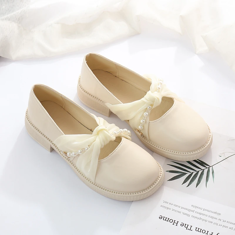 

Lolita Shoes Female Japanese Mary Jane Pearl Shoes Female Retro Girl Student Ribbon Bow Shallow Mouth Round Toe Platform Shoes