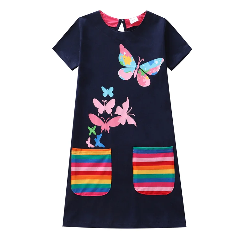 

Jumping Meters 3-8Y Princess Party Dresses With Butterflies Pockets Baby Cotton Summer Cute Kids Clothes Birthday Dress