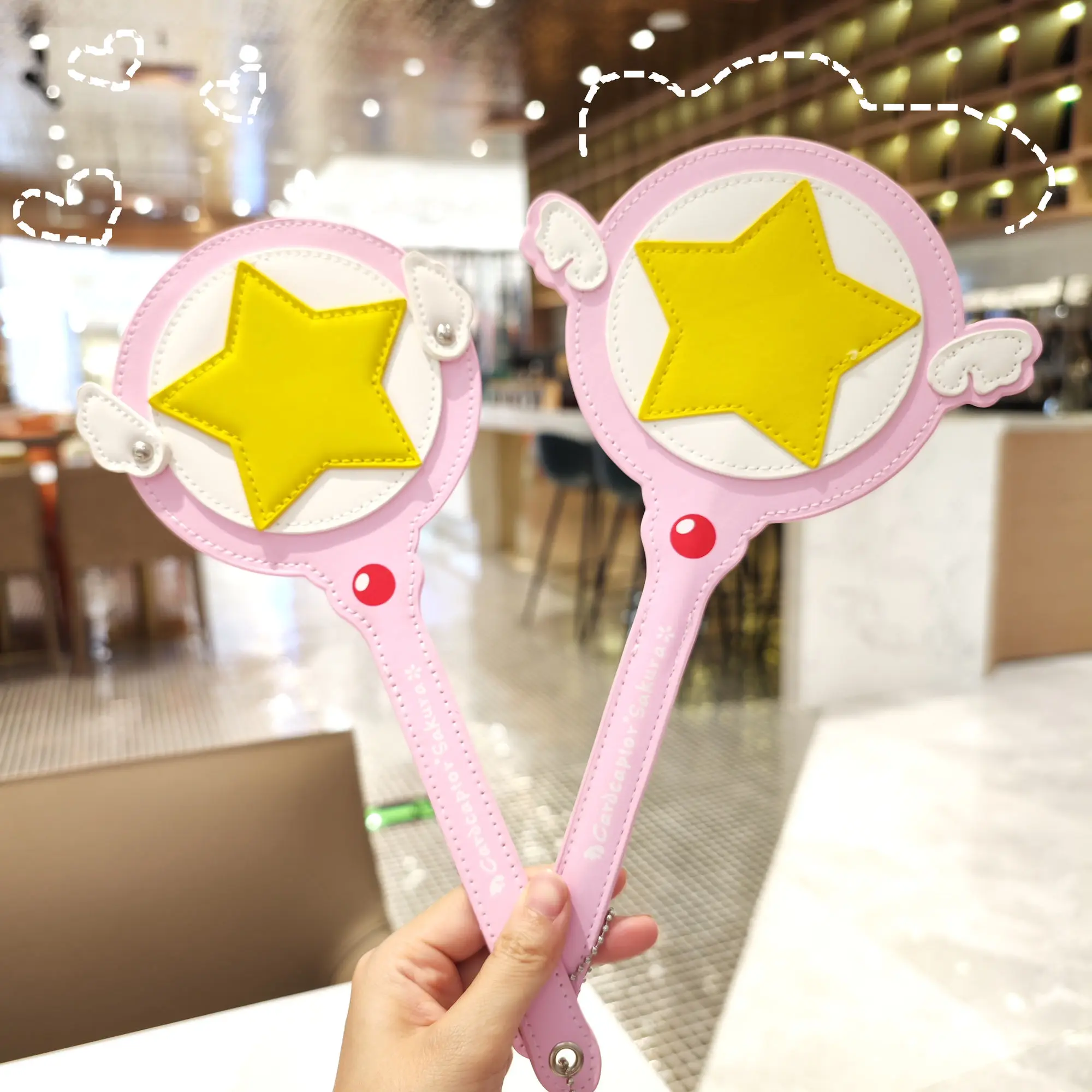 Kawaii Cardcaptor Sakura Cerberus Princess Magic Wand Toy Card Case Bus Card Holder Pink Super Star with Hairband Gift Anime Toy