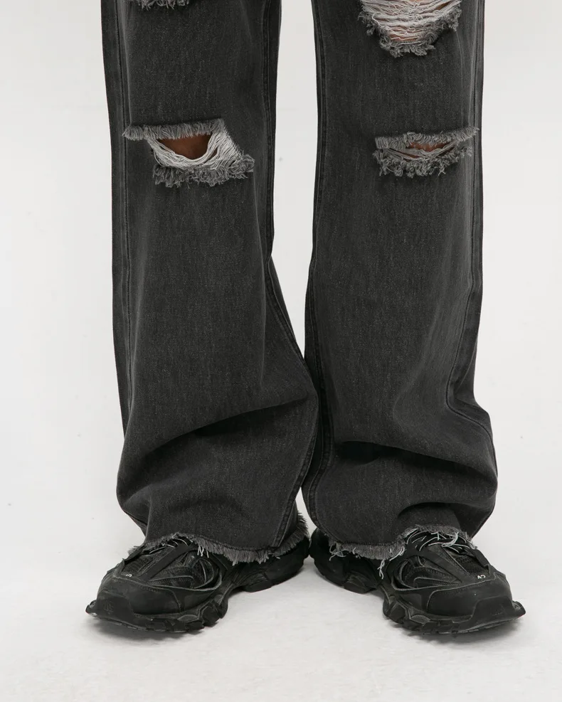 Джинсы мужские прямые свободные повседневные потертые широкие брюки из денима