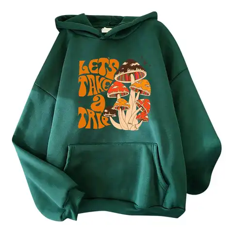 Mushroom Let's Take A Trie Print Hoodie Men Women's Sweatshirts Harajuku Oversized Autumn Winter Streetwear Boys Girls Pullovers