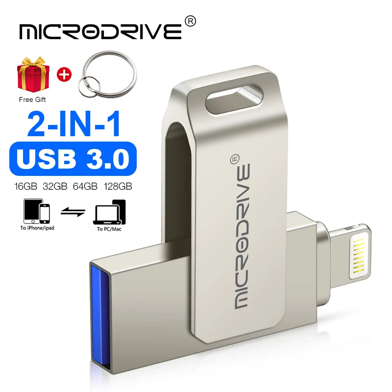 Металлический USB флеш-накопитель 2 в 1 128 ГБ OTG 32 64 Usb 3 0 флэш-диск для iPhone X/8 Plus/8/7 Plus
