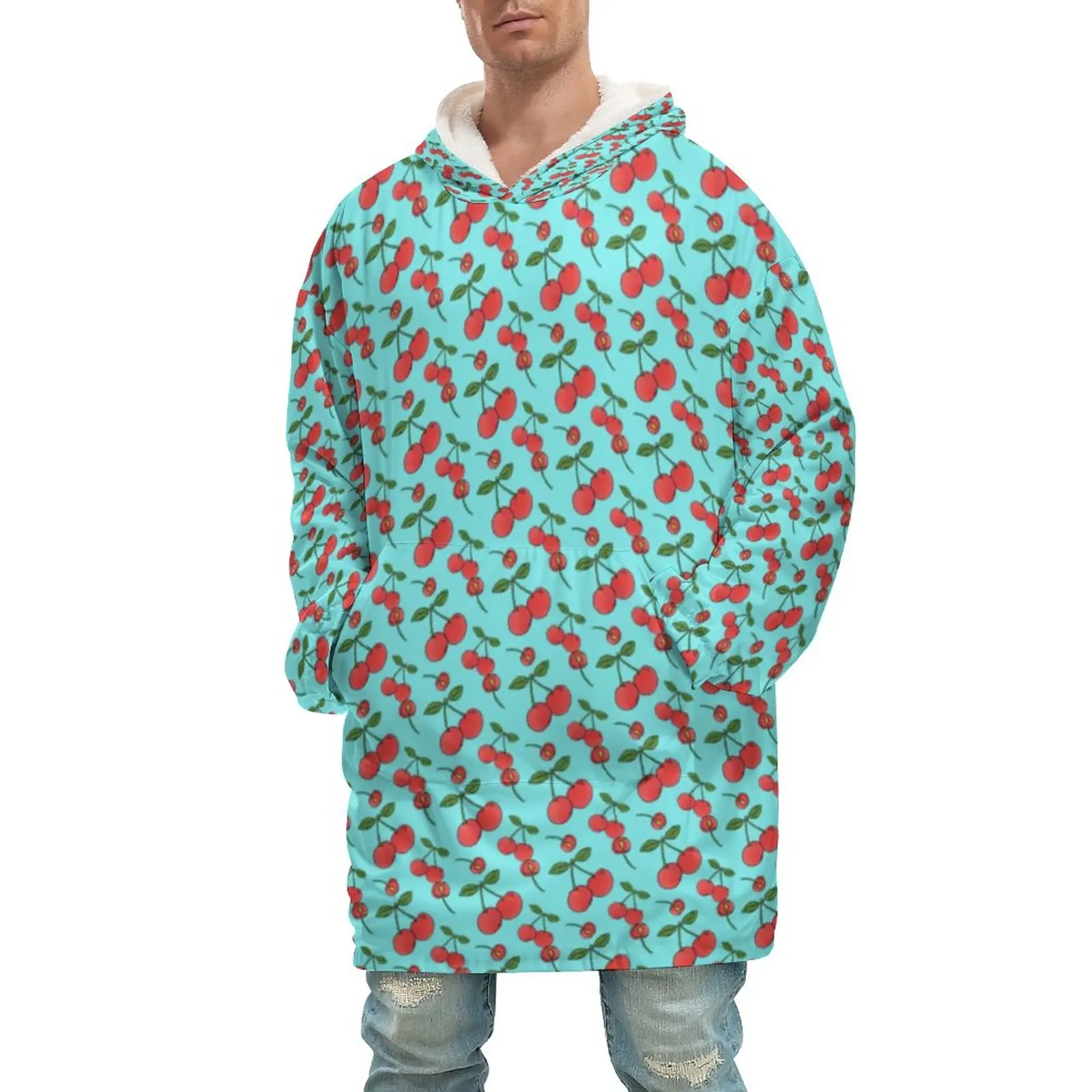 

Ретро-одеяло с вишней, винтажное офисное Флисовое одеяло с принтом фруктов и капюшоном, толстое одеяло для взрослых, рубашка с карманом