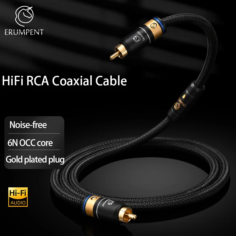 Фото Коаксиальный кабель ERUMPENT HIFI RCA, 75 Ом, цифровой аудиокабель RCA-RCA, штекер, видео-аудио, без шума для ЦАП, ТВ-динамик PA №1