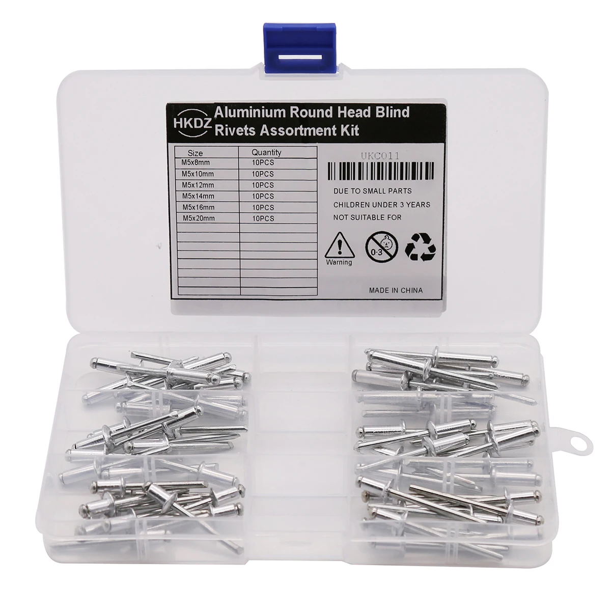 

60Pcs/Set Metric M5 Aluminium Round Head Open End White Zinc Blind Rivets For Furniture Assortment Kit Set GB