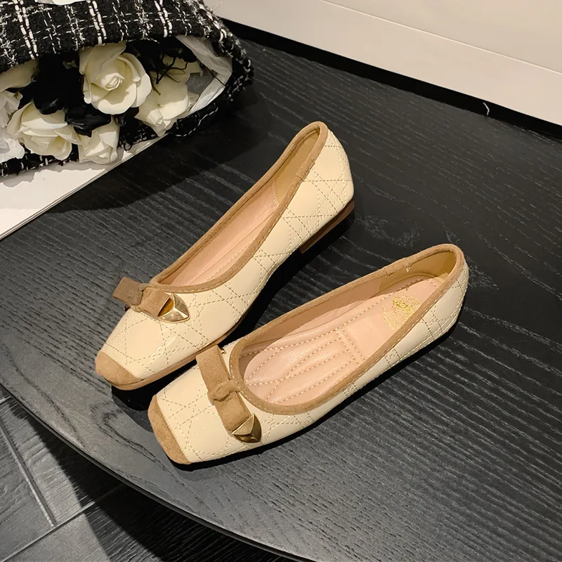 DGZBRV Shoes Women Heels Basic Patent Leather Microfiber Slip On Gingham Casual Flats Female Shoes Wholesale