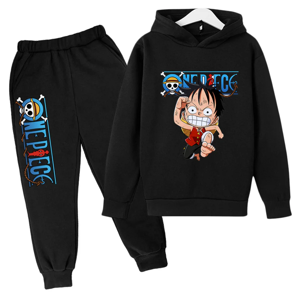 

2022 One Piece Hoodie Kids Cartoon Luffy Children Spring Fall Pants Kids Clothes Boys Girls Casual Cute Sweatshirts Set