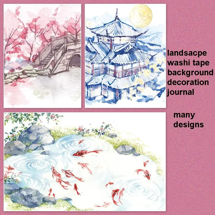 Лента Washi 2 м в рулоне специальный масляный ландшафт японская фотолента школьные
