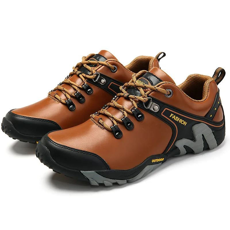 Brown Outdoor Mens Hiking Shoes 2022 Genuine Leather Trail Climbing Shoes Men Sports Sneakers Waterproof Trekking Sneakers Men