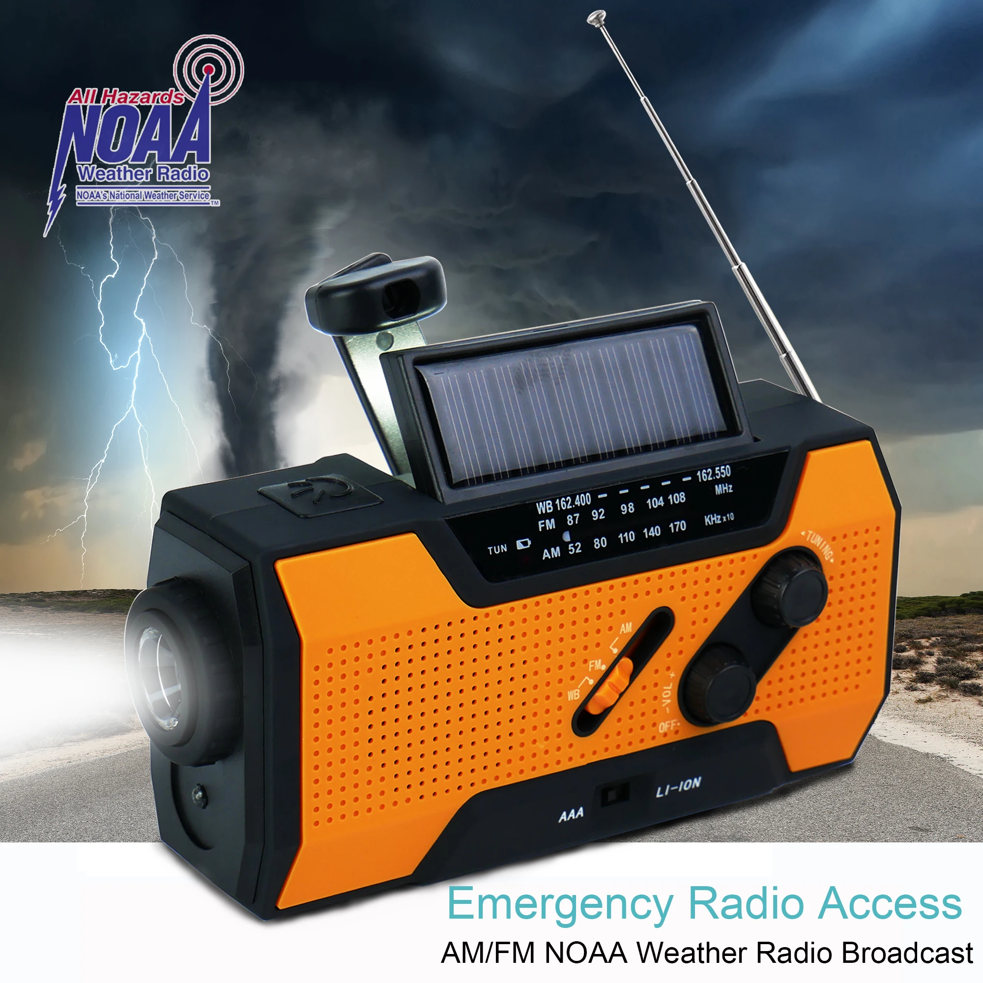 

Emergency Weather Radio,Outdoor Portable Hand Crank Radio Solar Powered,AM/FM, SOS Alarm,LED Reading Lamp,Flashlight,Power Bank