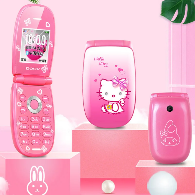 

Sanrio Flip Phone W88 Hellokitty Super Small Mobile Version Personality Mini Cute Mobile Phone Pocket Children Kawaii Toy Gift