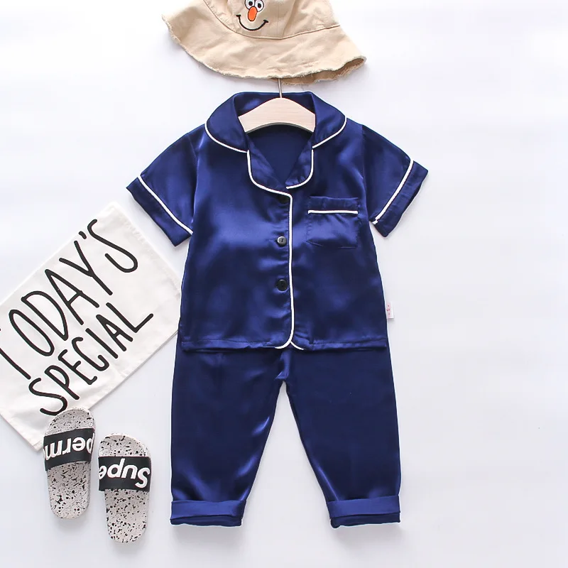 

Детские летние атласные комплекты одежды, детские пижамы для маленьких девочек, атласные пижамы, шелковая одежда для сна для подростков, Шелковый Ночной костюм с лентами