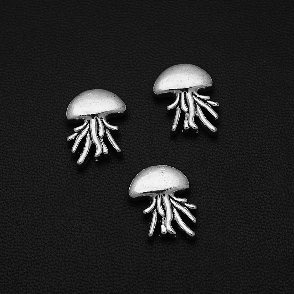 

10pcs/Lots 12x16mm Antique Silver Plated Jellyfish Beaded Charm Sea Life Animal Pendants For Jewelry Making Wholesale Bulk Items
