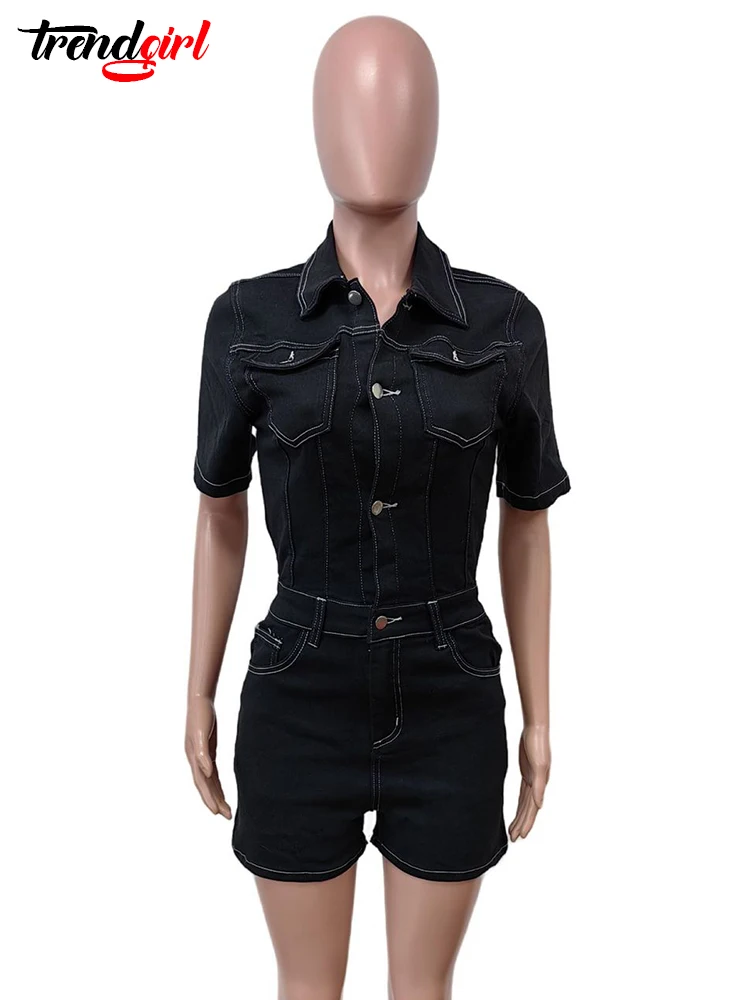 Джинсовый комбинезон Mlaiscsr Женские однотонные комбинезоны с коротким рукавом