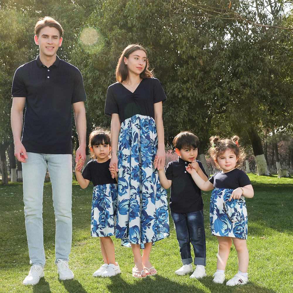 Summer Family Look Mom and Me Dress Mother Daughter Dress Dad Boys Polo Shirts Family Matching Outfits Clothes enlarge