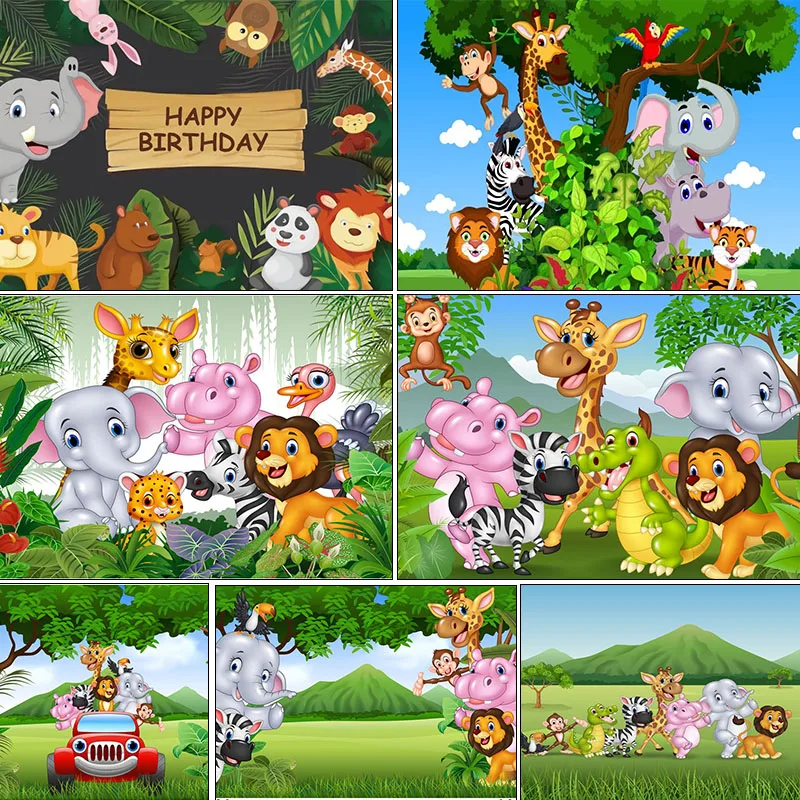 

Jungle Birthday Wildlife Background Garden Dinosaur Birthday Elephant Baby Kids Birthday Party Decorations