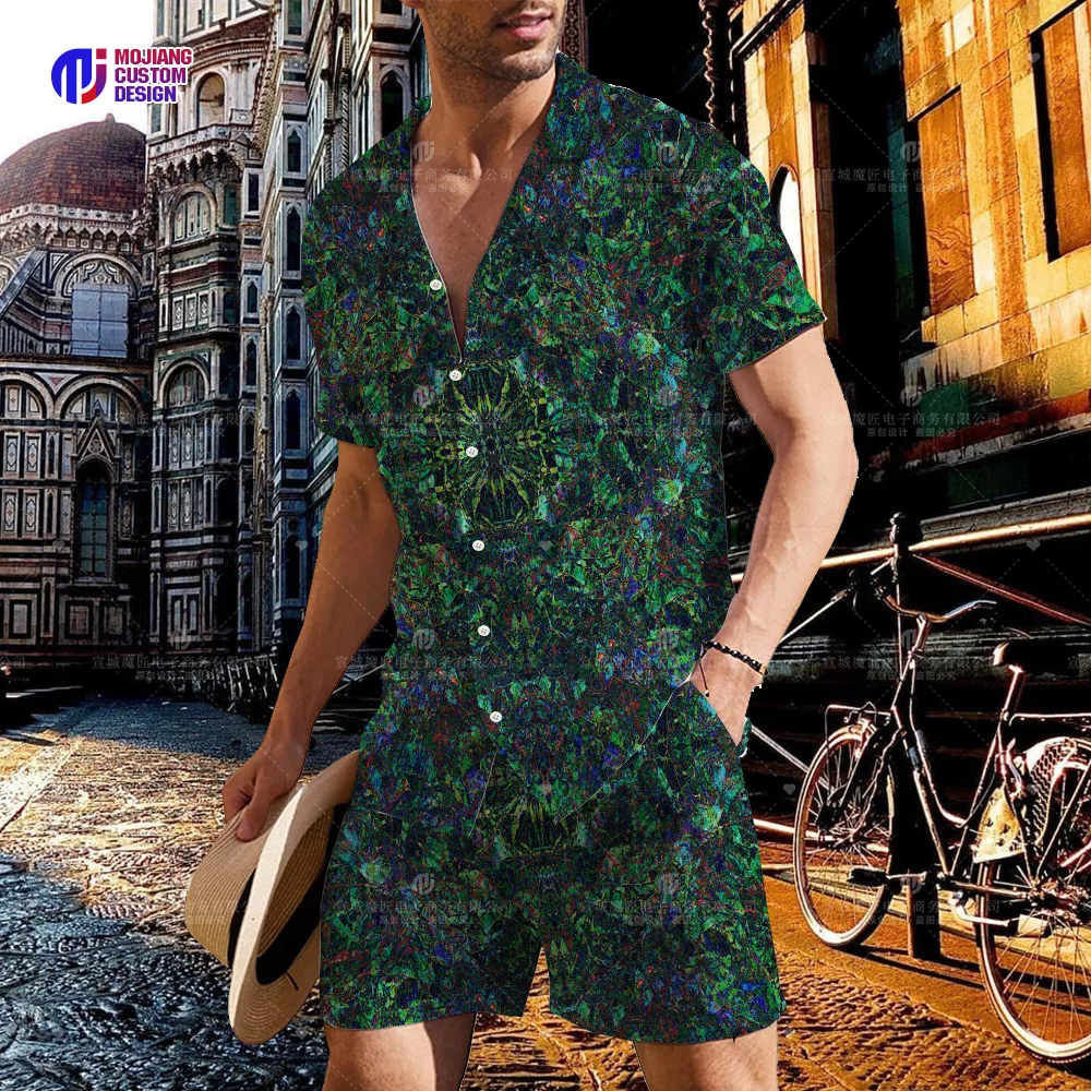 2023 Hawaiian Shirts Men Fashion Floral Geometric Print Shirts Single Breasted Beach Short Sleeve Tops Mens Vacation Wear