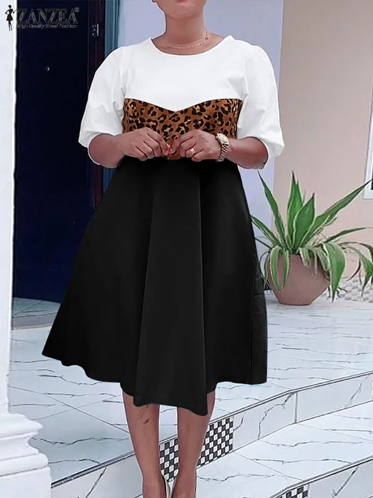 

Повседневные праздничные платья-миди ZANZEA, летнее ТРАПЕЦИЕВИДНОЕ ПЛАТЬЕ, женское праздничное платье оверсайз с леопардовым принтом, шикарн...