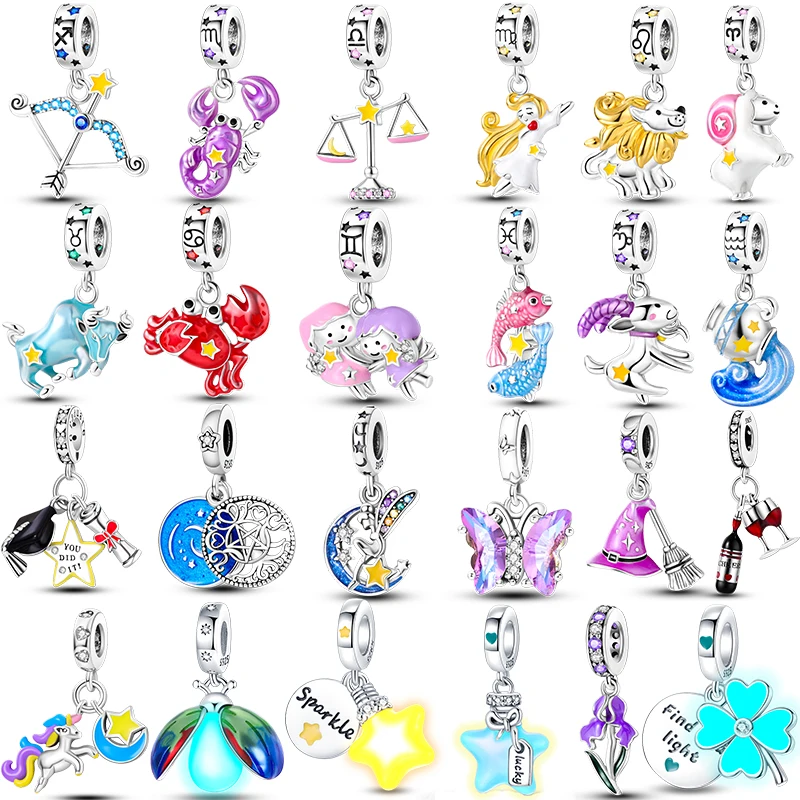 

Pulsera original de Pandora 925 de plata esterlina 12 constelaciones para mujeres DIY encanto colgante luminoso del Zodiaco