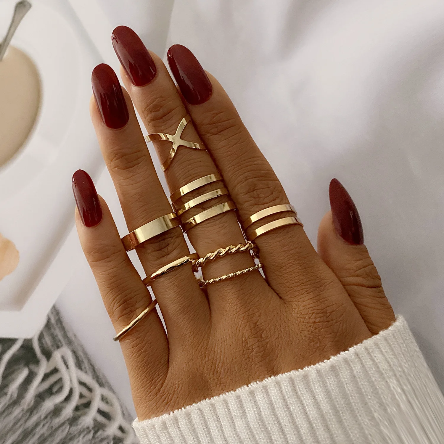 

9pcs/pack Fashion Boho Joint Ring Set For Women Geometric Knuckle Finger Rings Gold Plated Female Wedding Party Jewelry