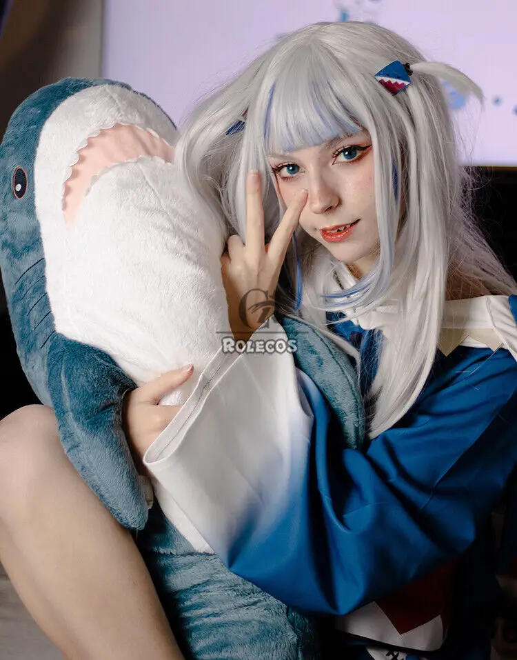 Hololive Gawr Gura Косплей Парик Белые смешанные парики