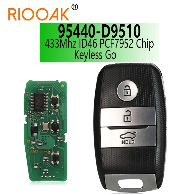 

433Mhz ID46 PCF7952 Chip Keyless Go Car Smart Remote Key Fob Control for KIA K5 KX3 Sportage Sorento P/N 95440-D9510