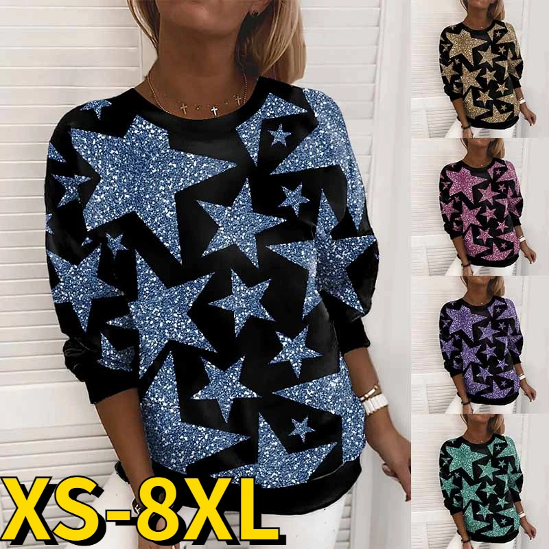 

Spring Autumn Women T Shirt Tops Ladies Fashion T-shirt XS-8XL Female Star Printing T Shirt Loose Long Sleeve Casual Clothes